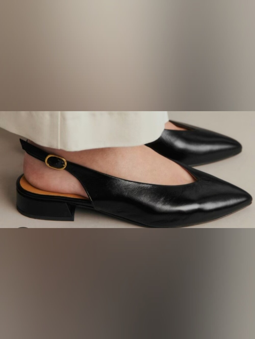 Sézane Suzanne Low Black Leather Pointed Slingback Flats
